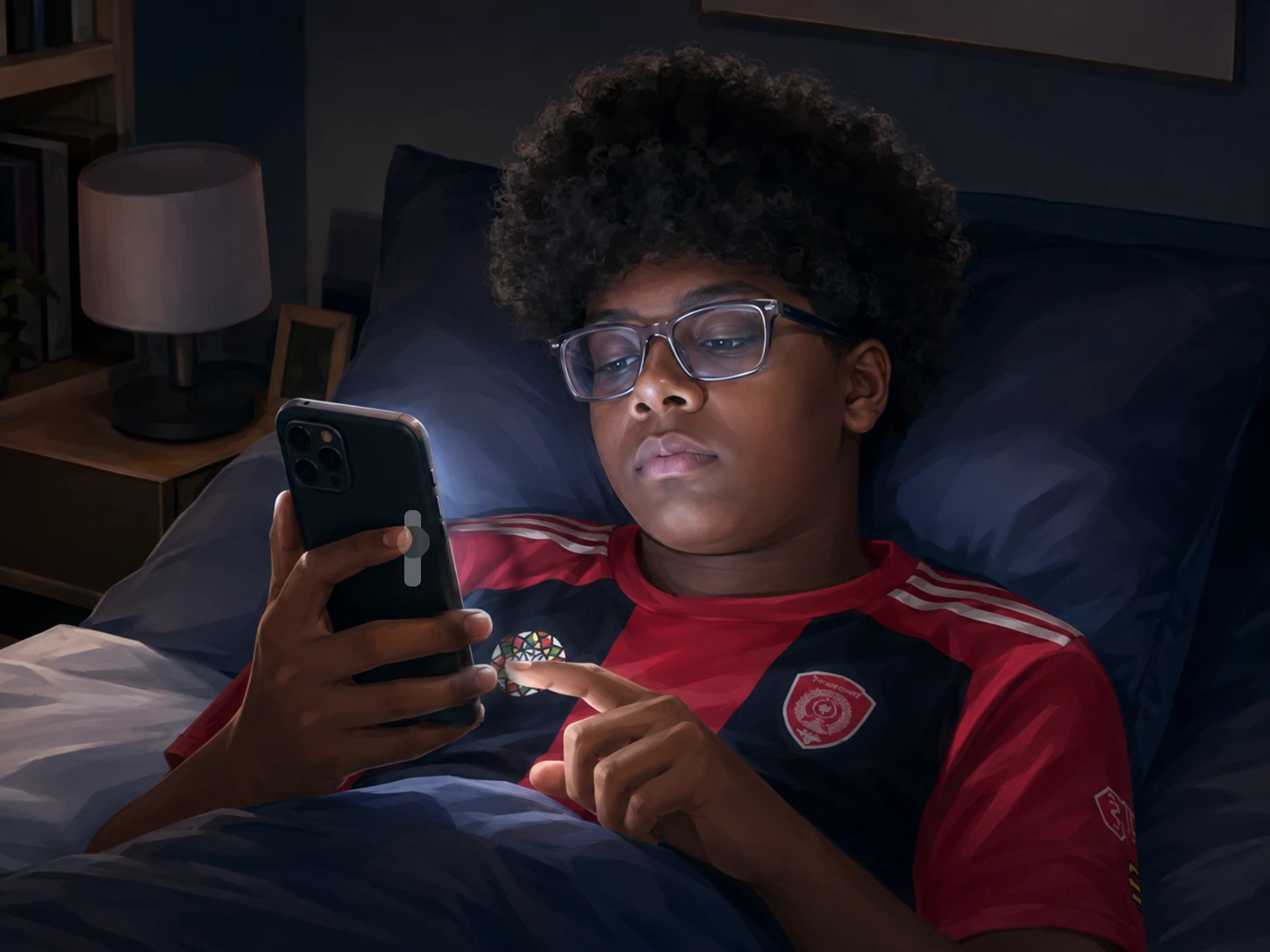 Ziyad in bed, distracted, scrolling his phone